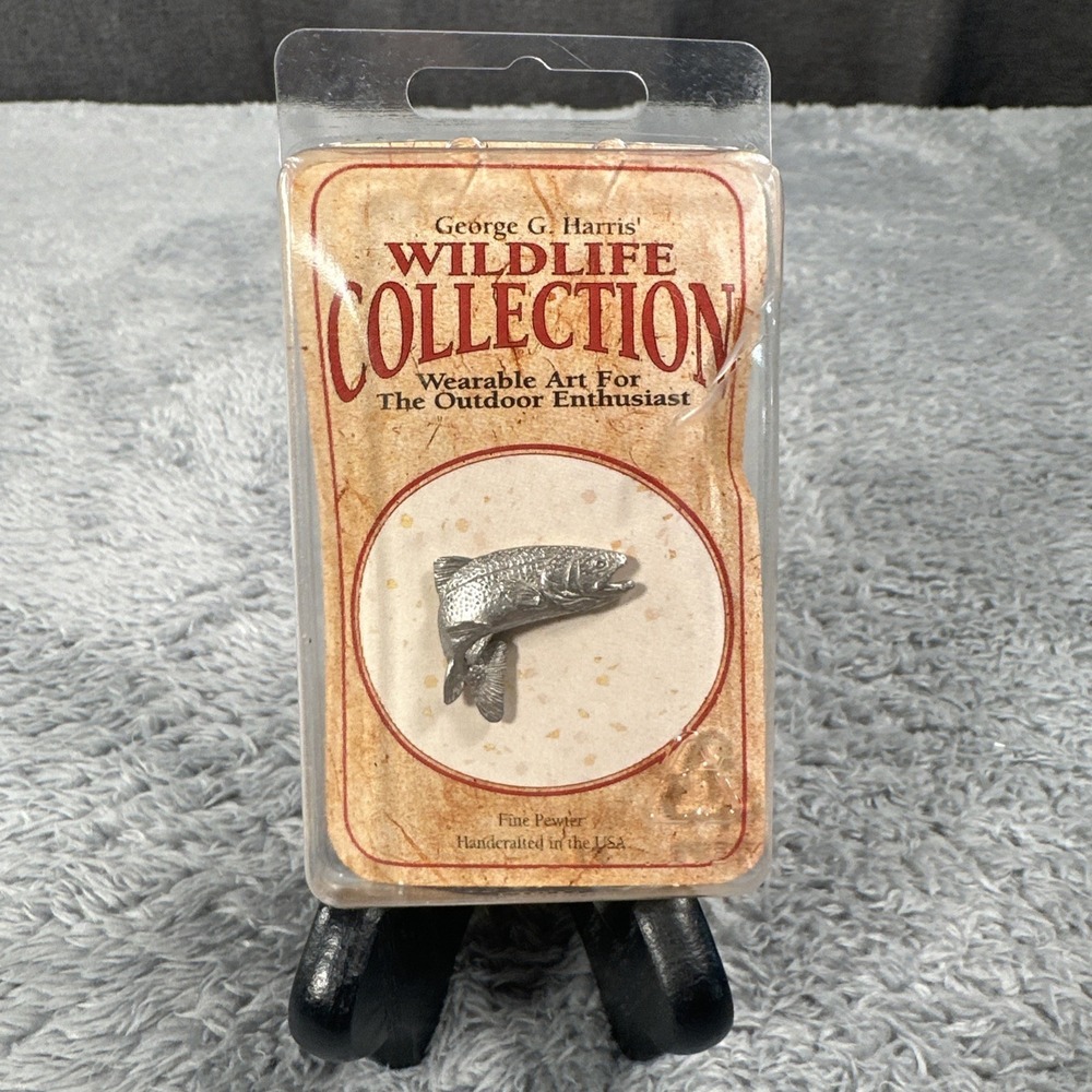 VTG GEORGE G. HARRIS WILDLIFE COLLECTION RAINBOW TROUT PIN NOS ART PEWTER HAT